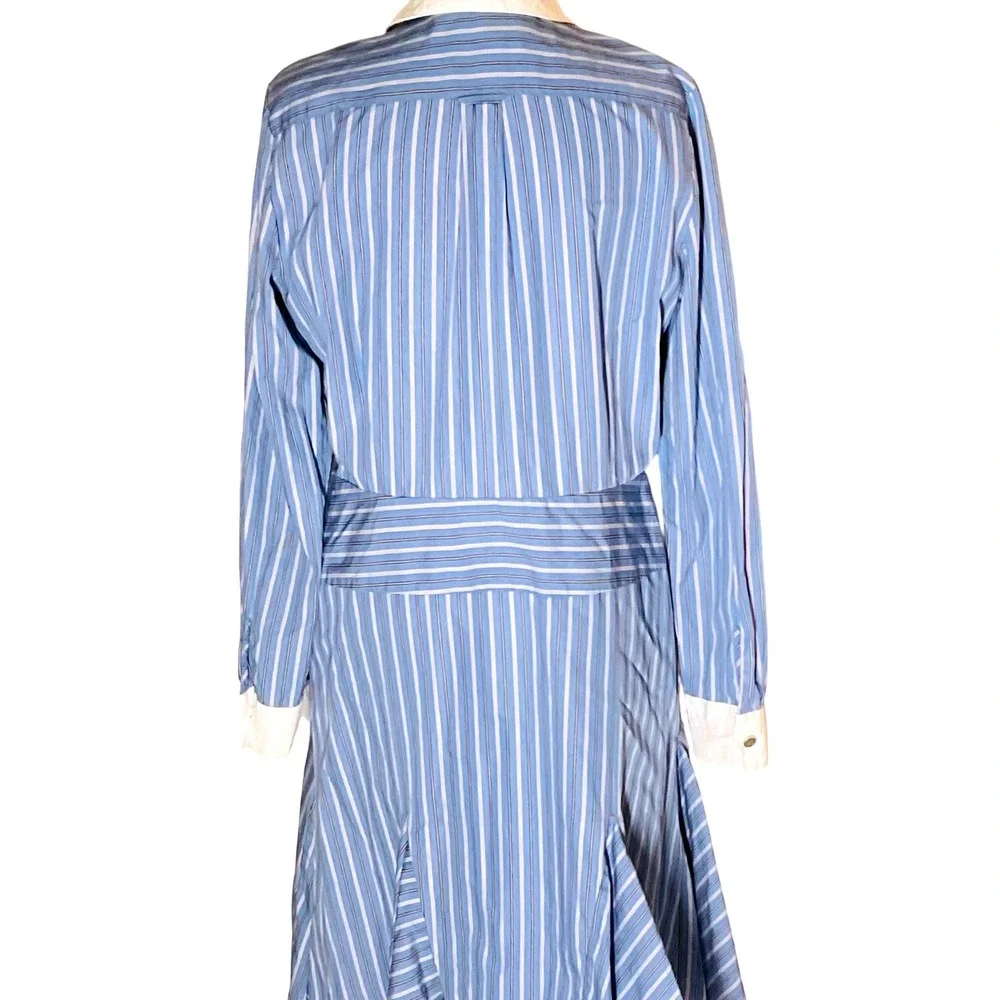 LRL Ralph Lauren black label cotton preppy pinstripe shirt dress blue 6 read